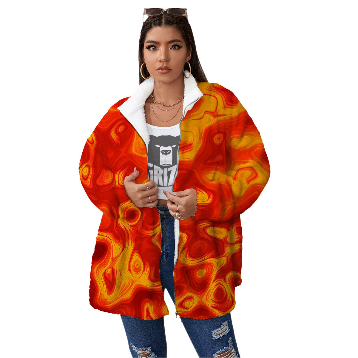 Flow Lava Print Women's Sherpa Jacket-grizzshop