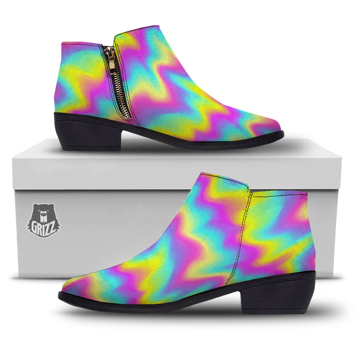 Flow Rainbow Print Pattern Ankle Boots-grizzshop