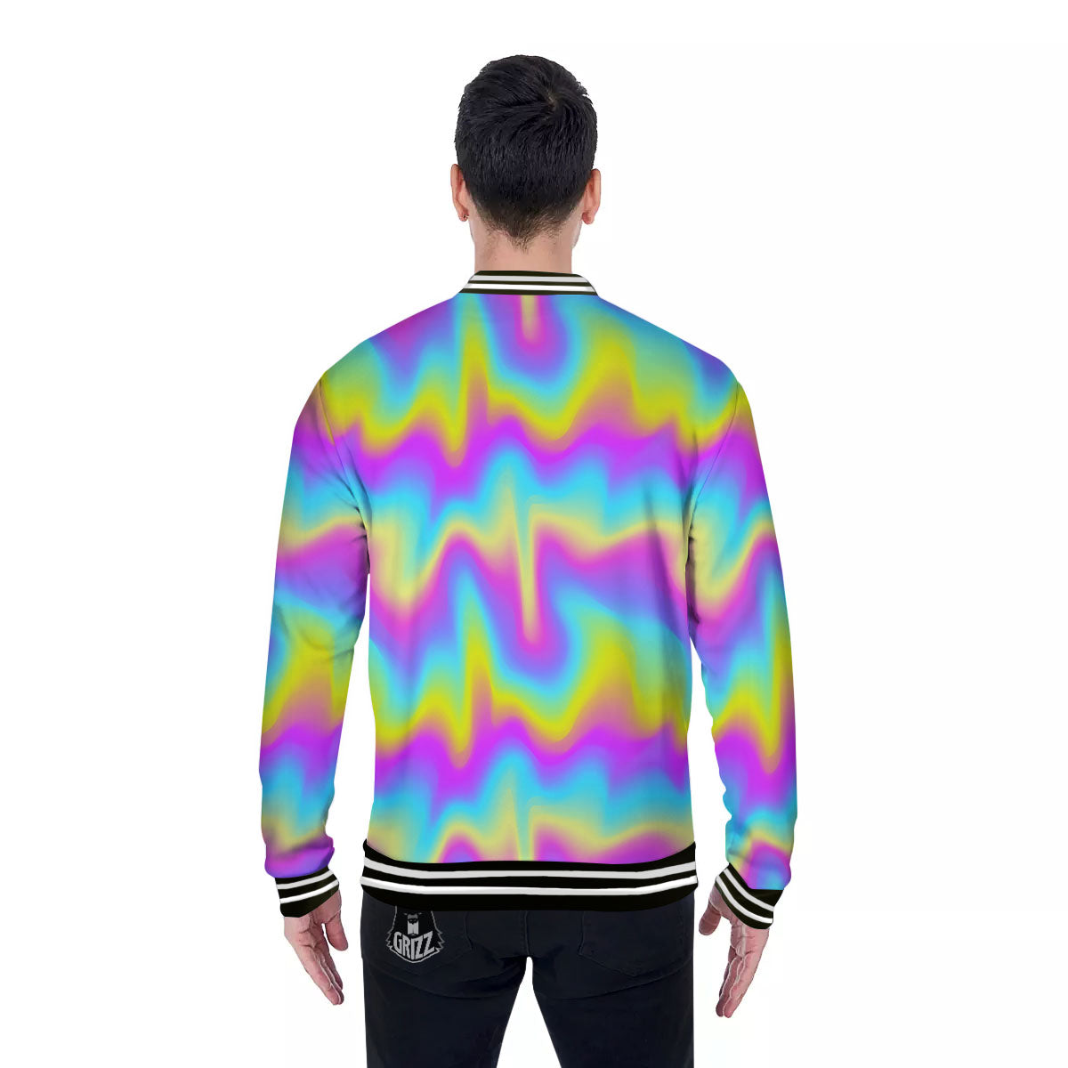 Flow Rainbow Print Pattern Baseball Jacket-grizzshop