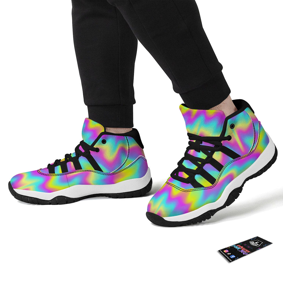 Flow Rainbow Print Pattern Black Bball Shoes-grizzshop
