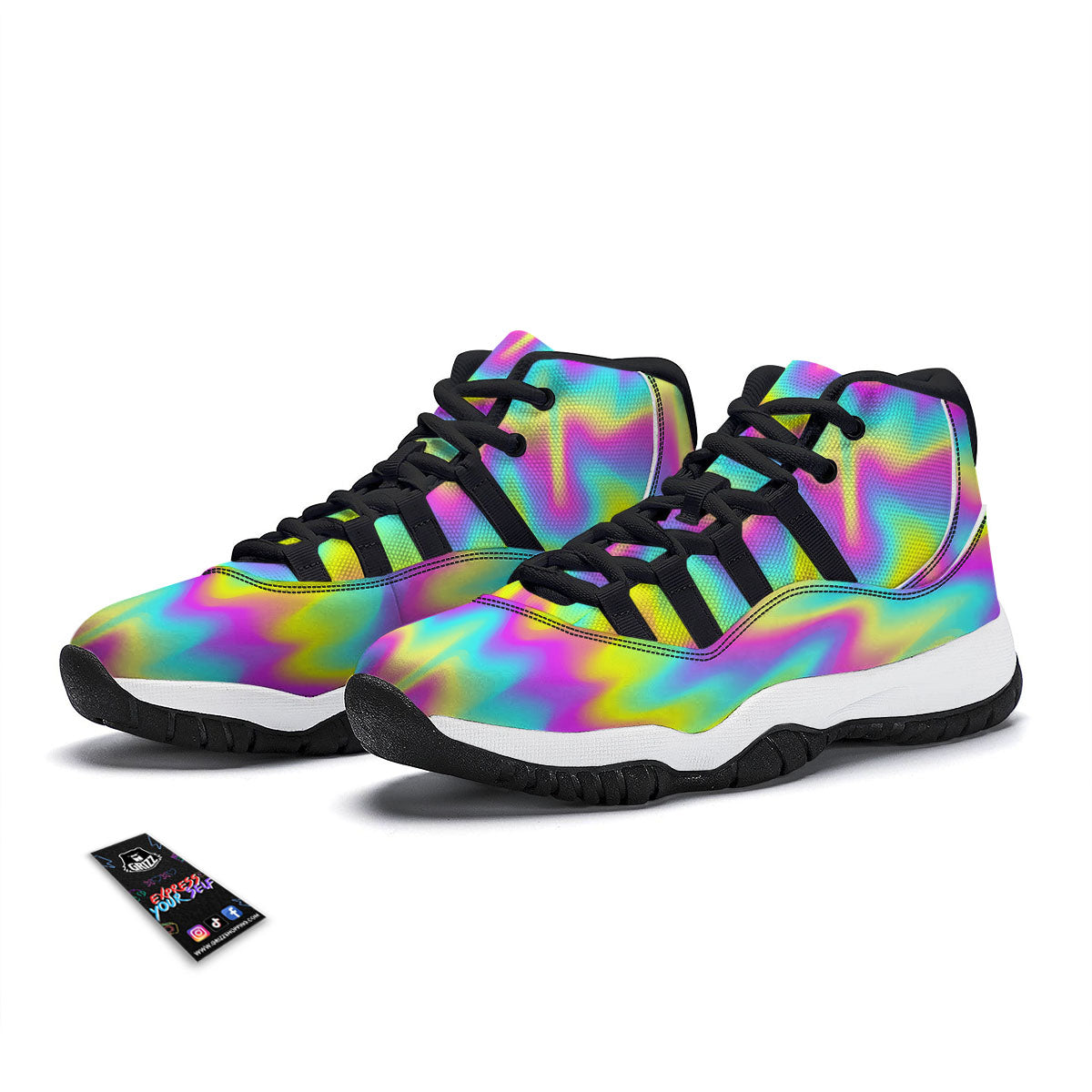 Flow Rainbow Print Pattern Black Bball Shoes-grizzshop