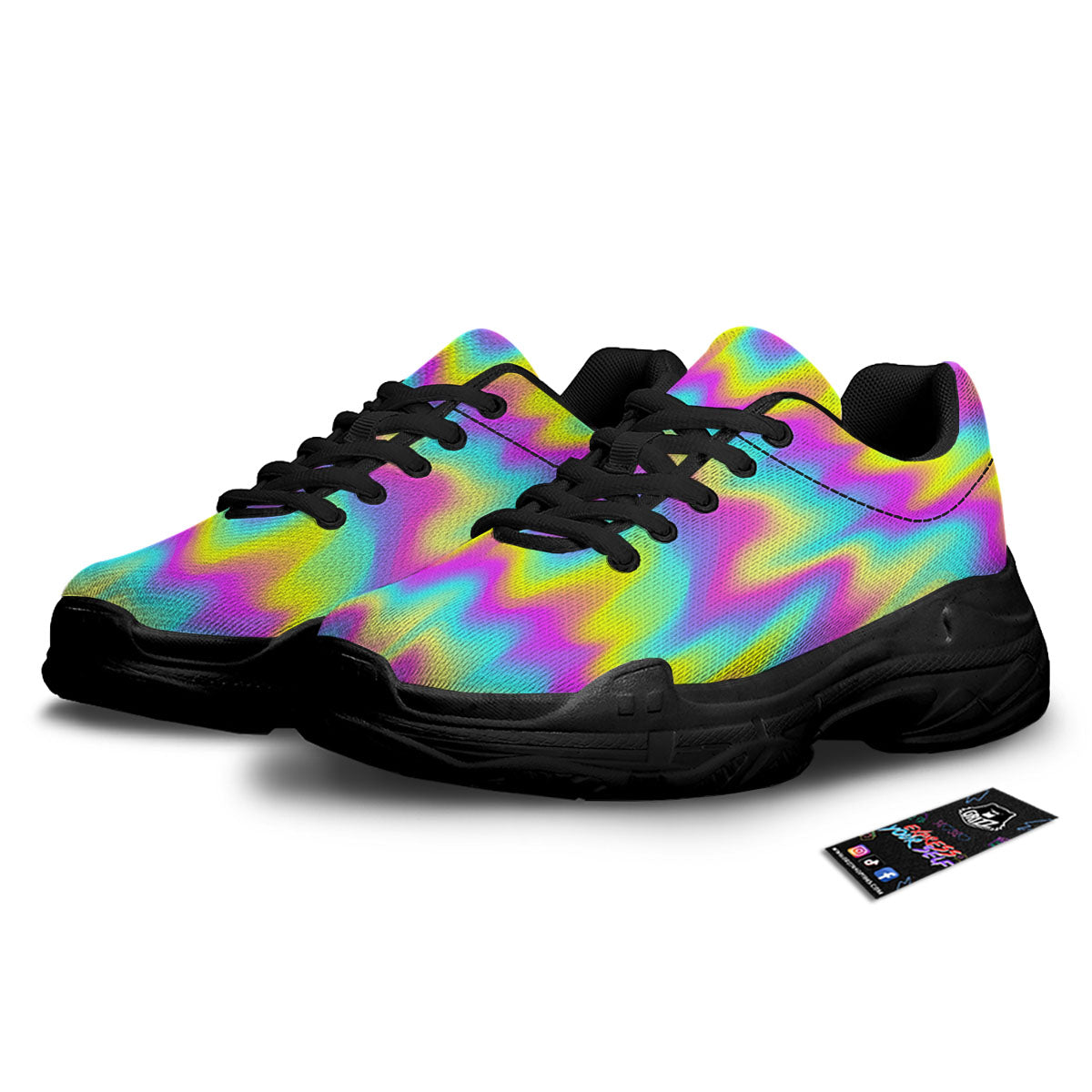 Flow Rainbow Print Pattern Black Chunky Shoes-grizzshop