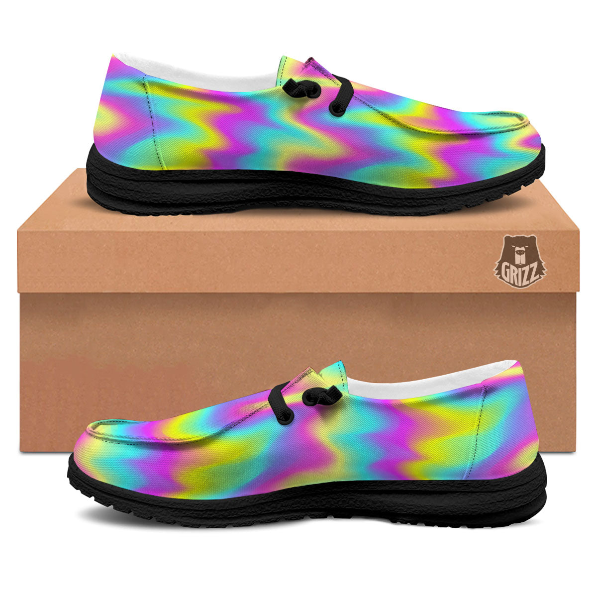 Flow Rainbow Print Pattern Black Loafers-grizzshop