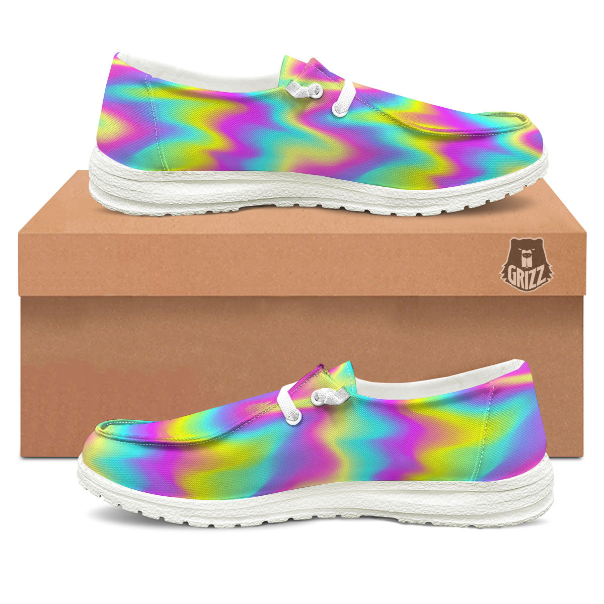 Flow Rainbow Print Pattern Black Loafers-grizzshop