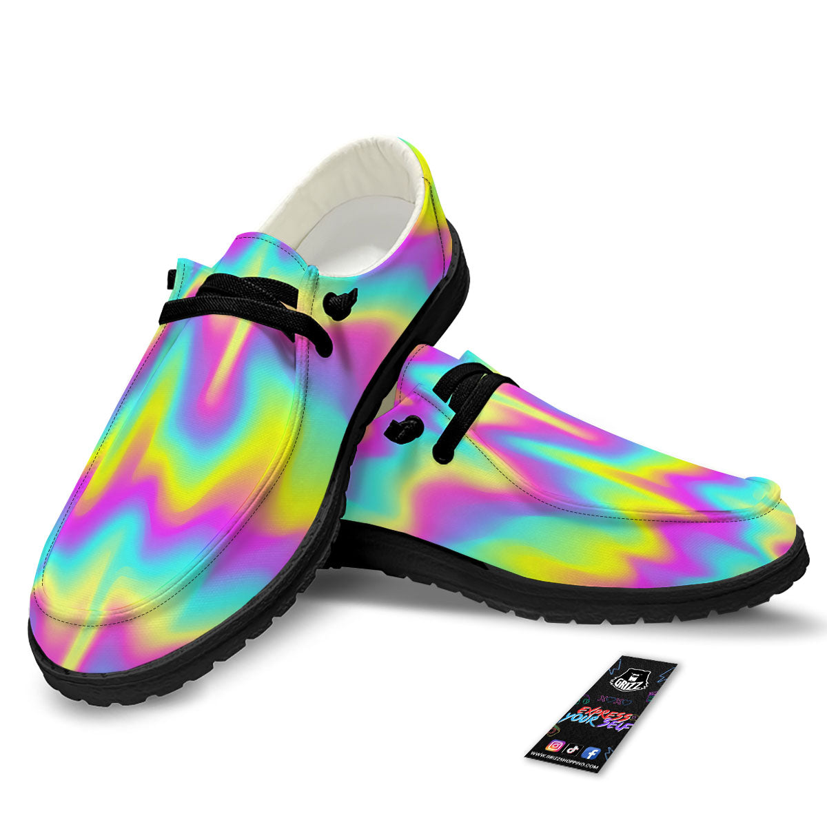 Flow Rainbow Print Pattern Black Loafers-grizzshop
