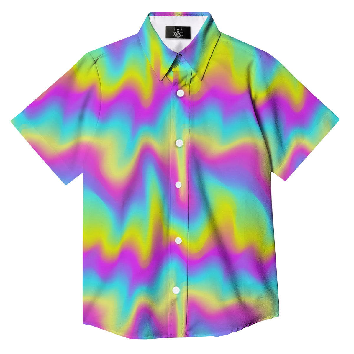 Flow Rainbow Print Pattern Button Up Shirt-grizzshop