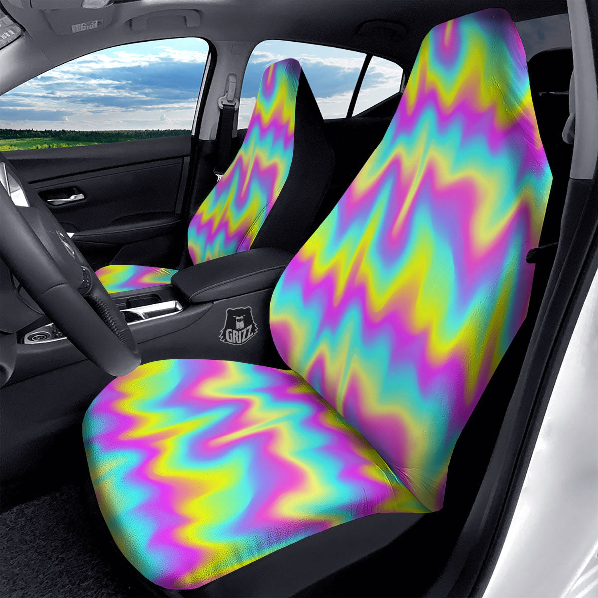 Flow Rainbow Print Pattern Car Seat Covers-grizzshop