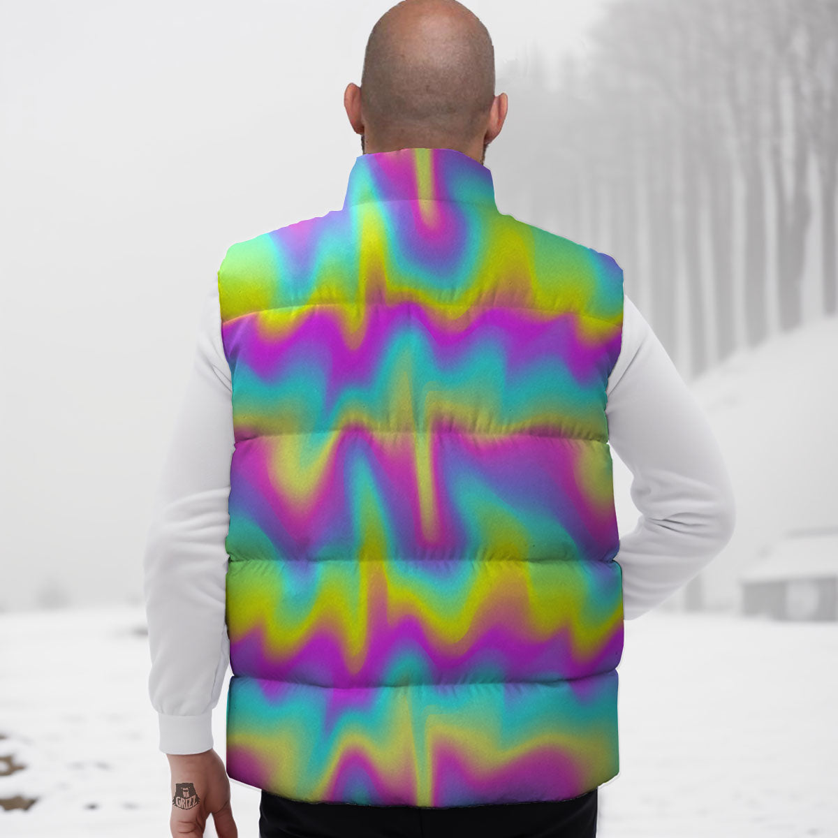 Flow Rainbow Print Pattern Down Vest