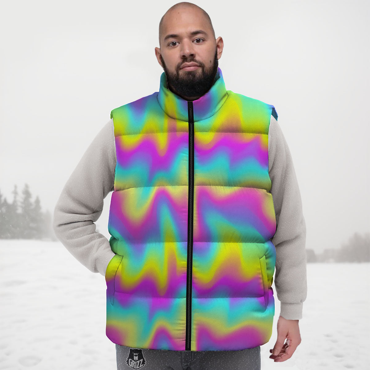 Flow Rainbow Print Pattern Down Vest