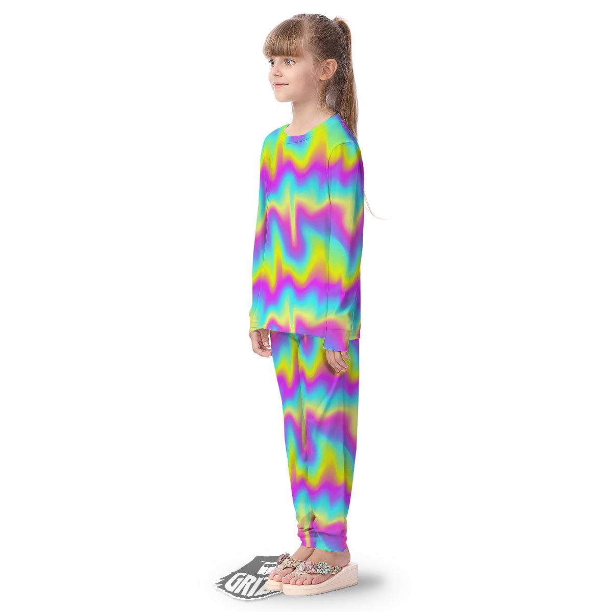 Flow Rainbow Print Pattern Kid's Pajamas-grizzshop