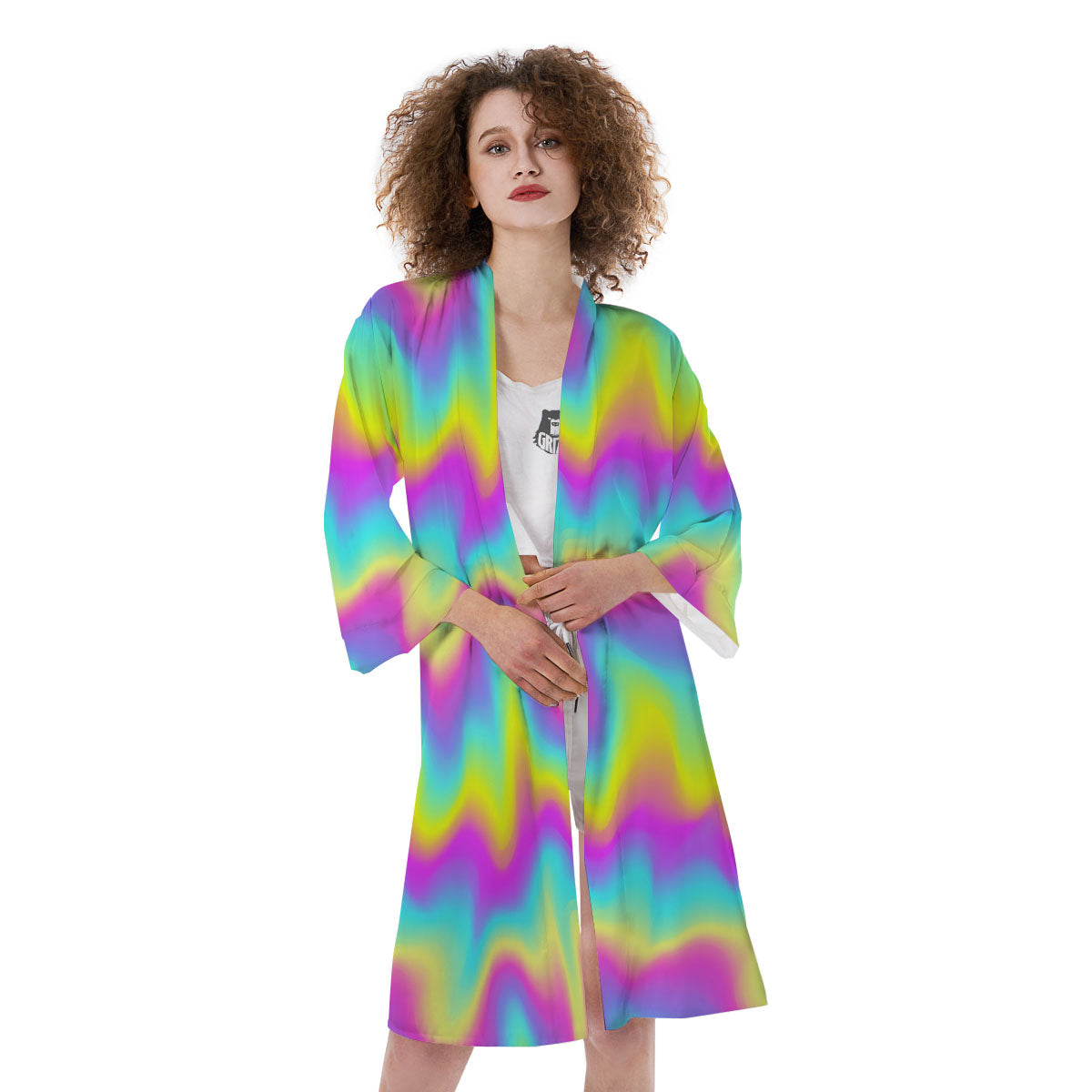 Flow Rainbow Print Pattern Kimono-grizzshop