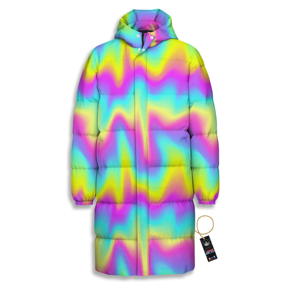 Flow Rainbow Print Pattern Long Down Jacket-grizzshop
