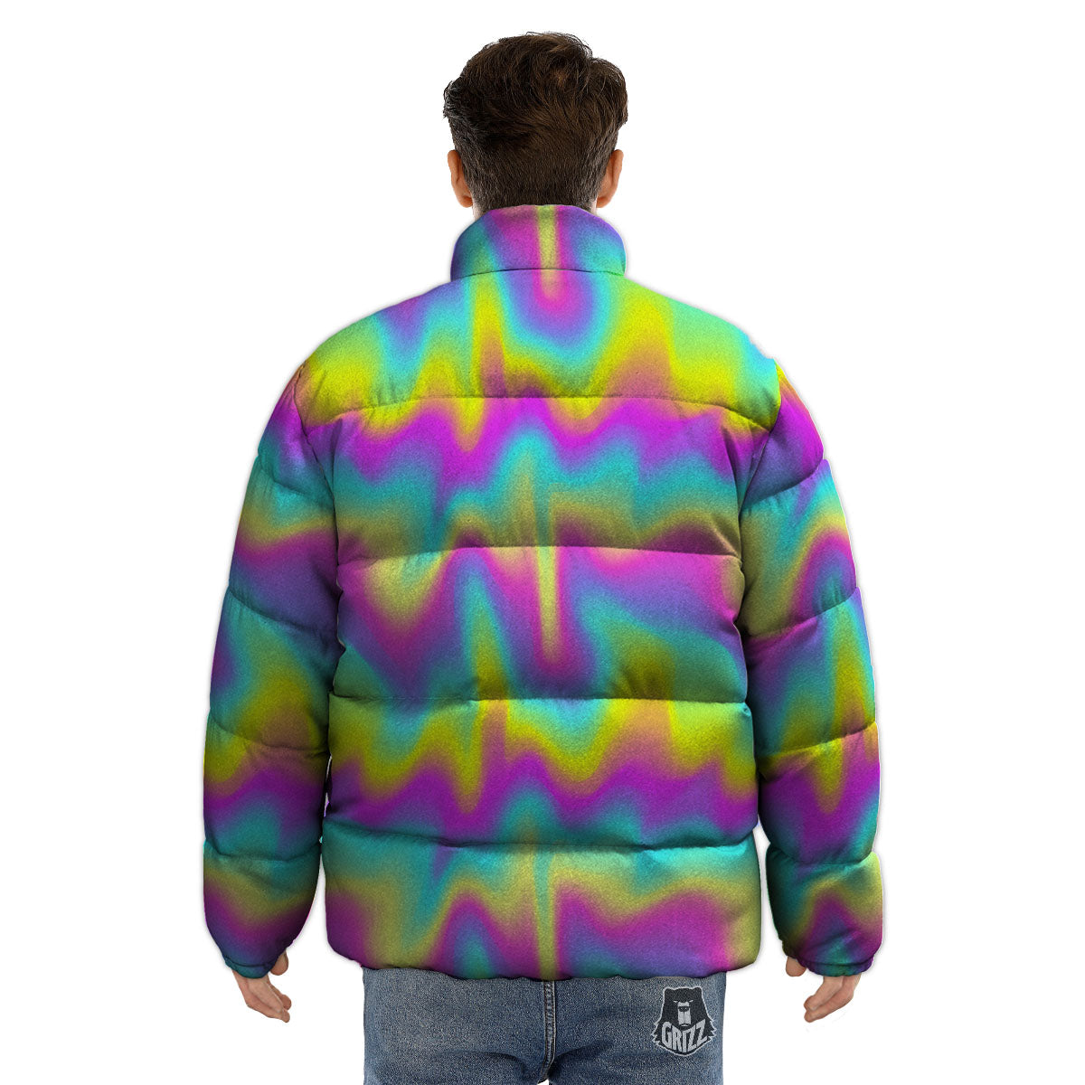 Flow Rainbow Print Pattern Puffer Jacket-grizzshop