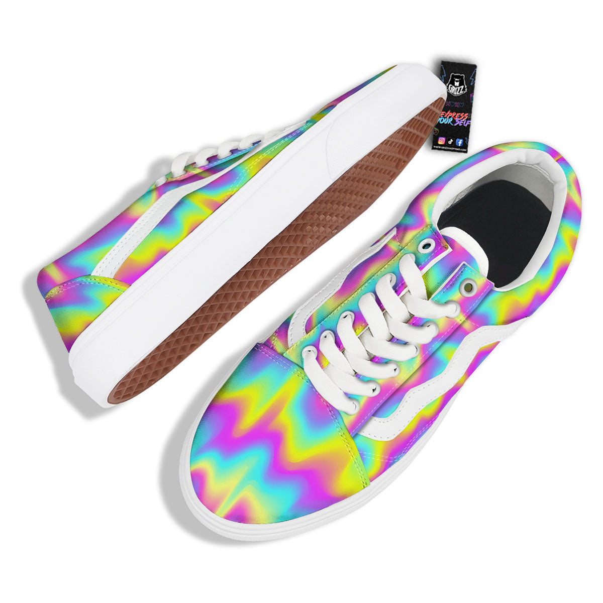 Flow Rainbow Print Pattern Skate Shoes-grizzshop