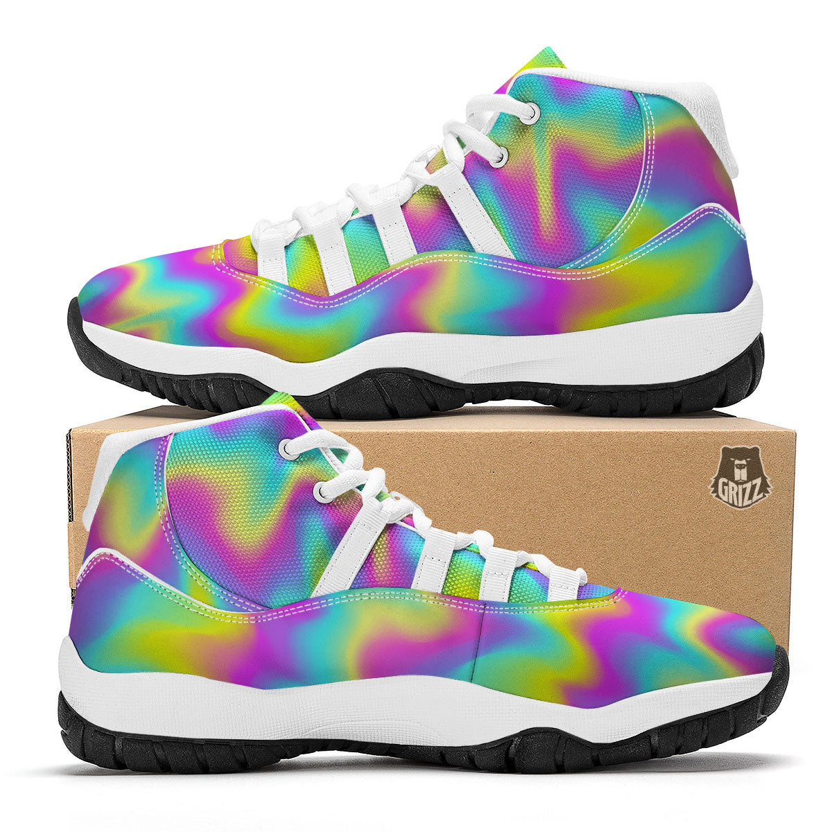 Flow Rainbow Print Pattern White Bball Shoes-grizzshop