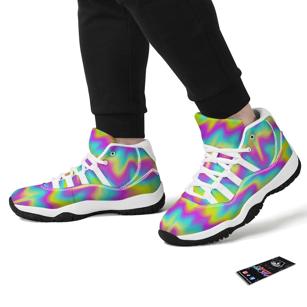 Flow Rainbow Print Pattern White Bball Shoes-grizzshop