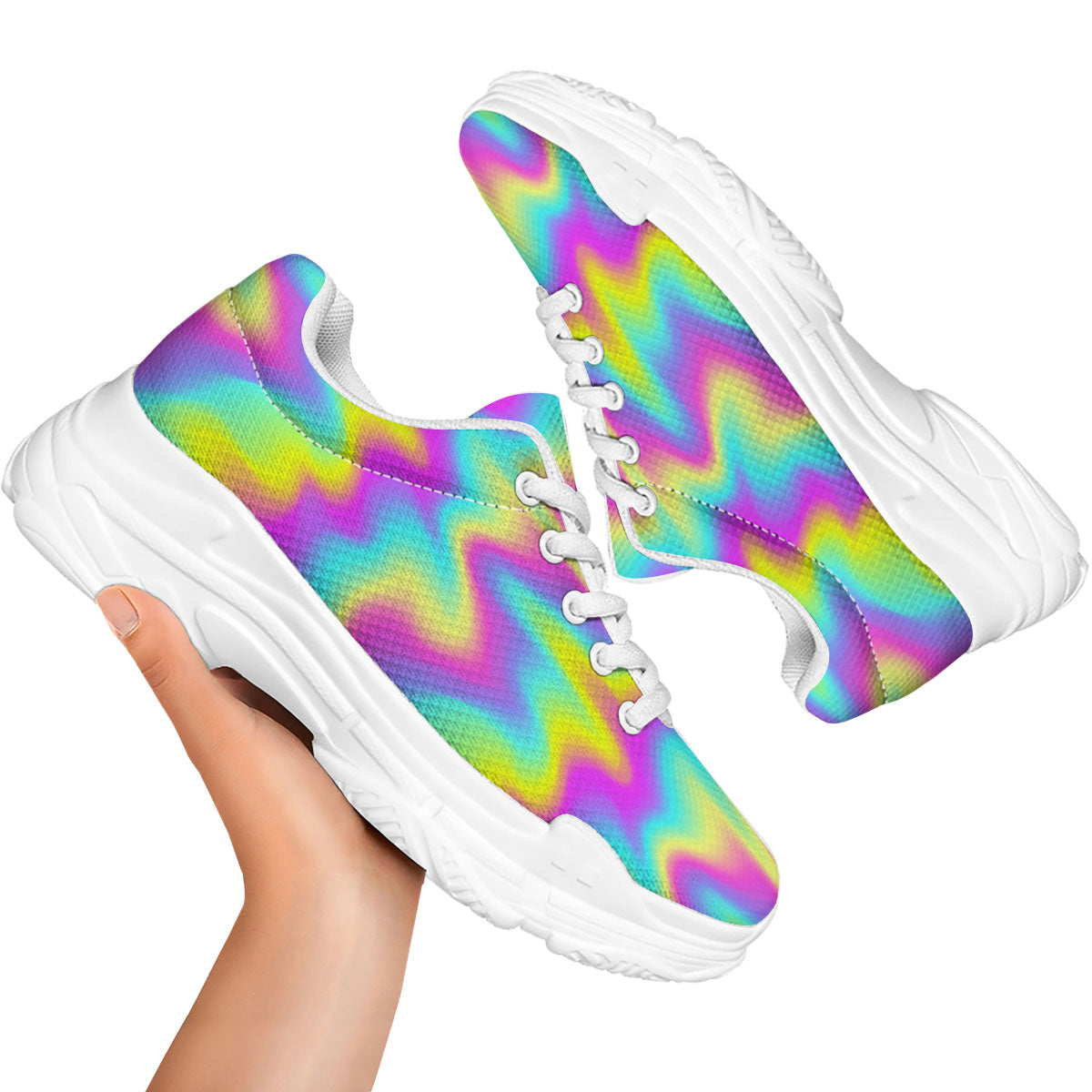 Flow Rainbow Print Pattern White Chunky Shoes-grizzshop