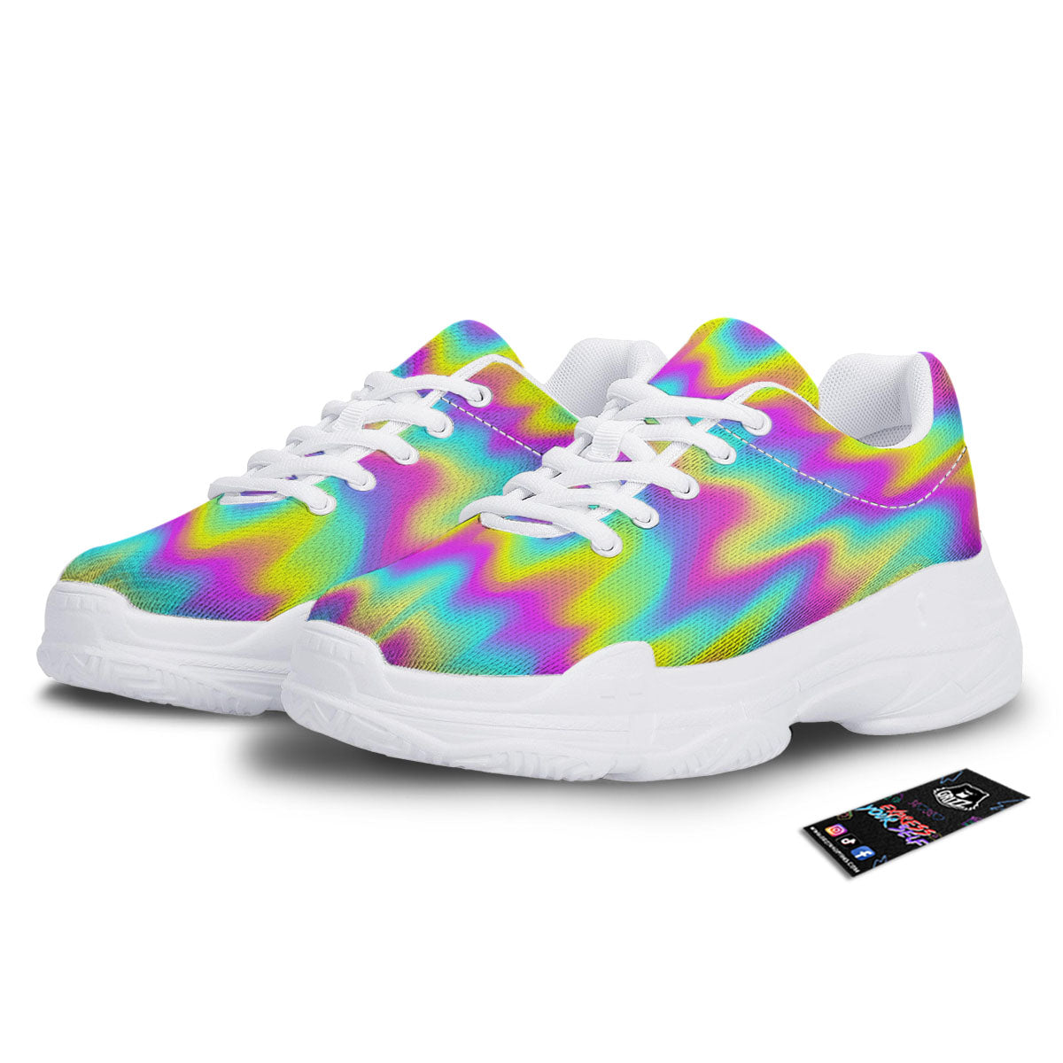 Flow Rainbow Print Pattern White Chunky Shoes-grizzshop