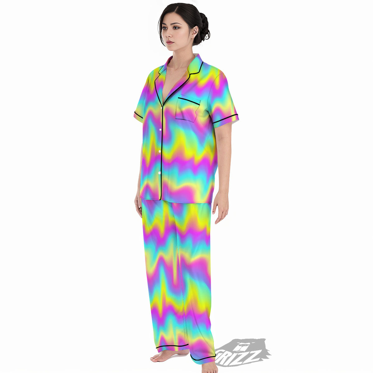 Flow Rainbow Print Pattern Women's Pajamas Set-grizzshop