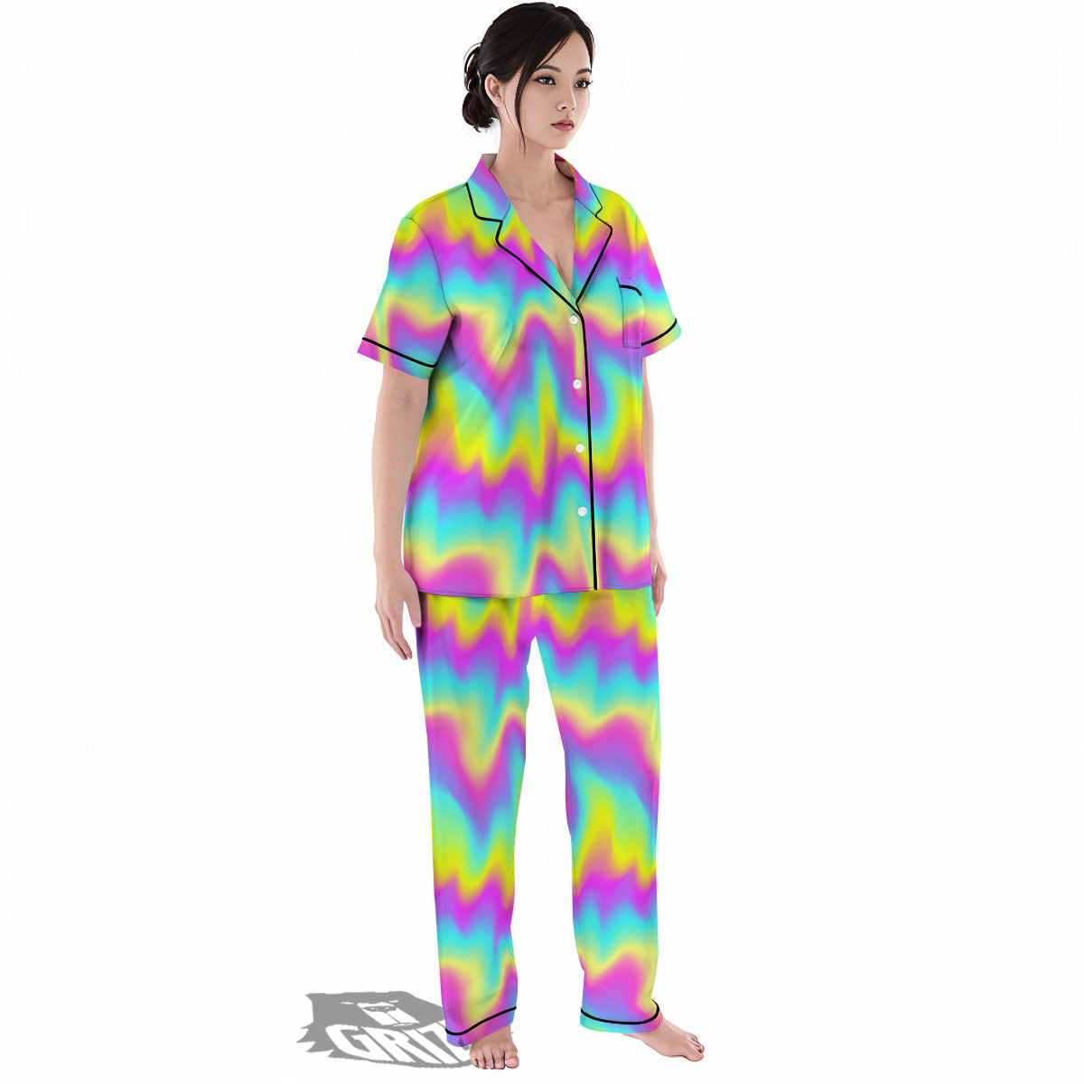 Flow Rainbow Print Pattern Women's Pajamas Set-grizzshop