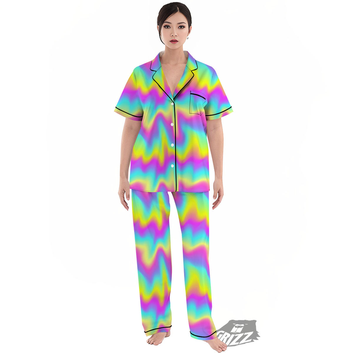 Flow Rainbow Print Pattern Women's Pajamas Set-grizzshop