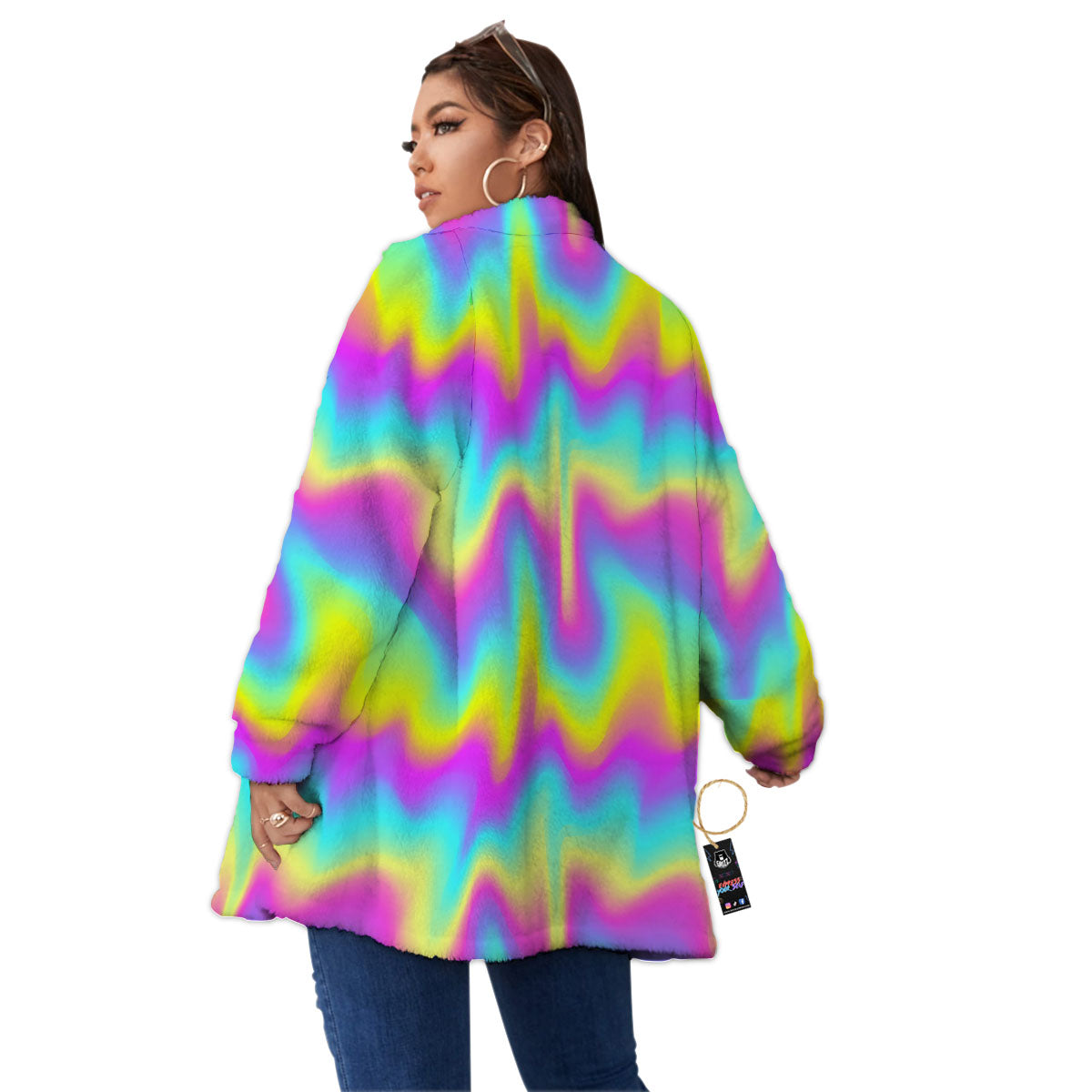 Flow Rainbow Print Pattern Women's Sherpa Jacket-grizzshop