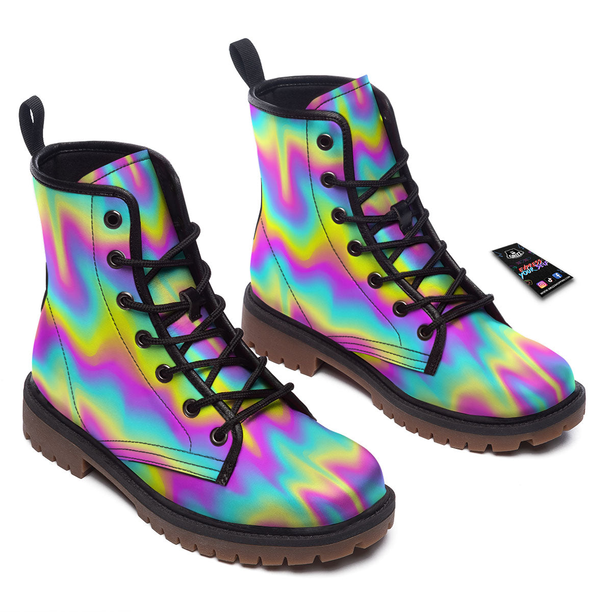 Flow Rainbow Print Pattern Work Boots-grizzshop