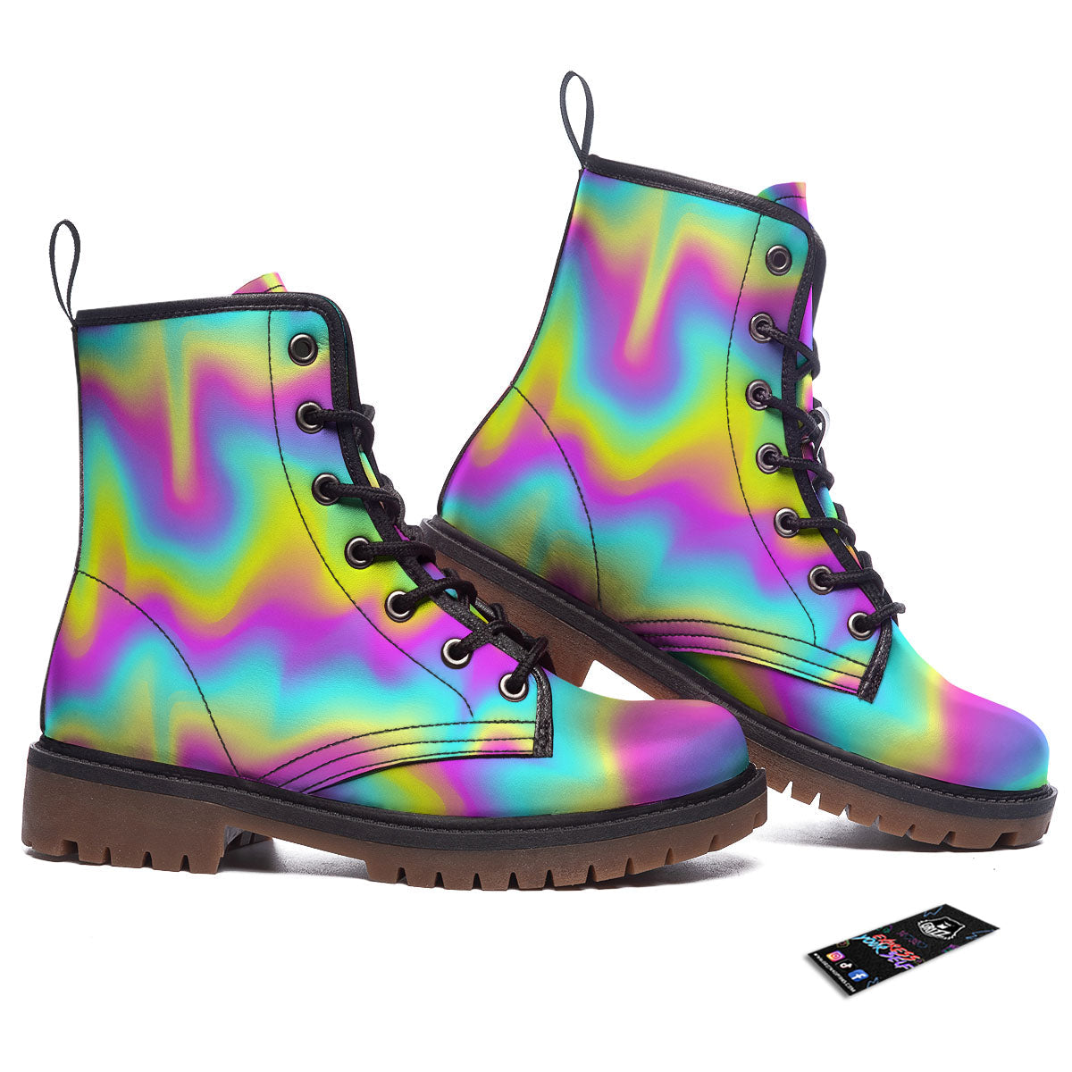 Flow Rainbow Print Pattern Work Boots-grizzshop
