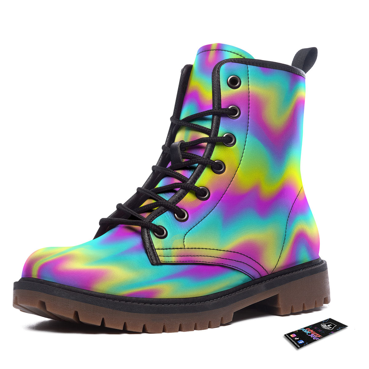 Flow Rainbow Print Pattern Work Boots-grizzshop