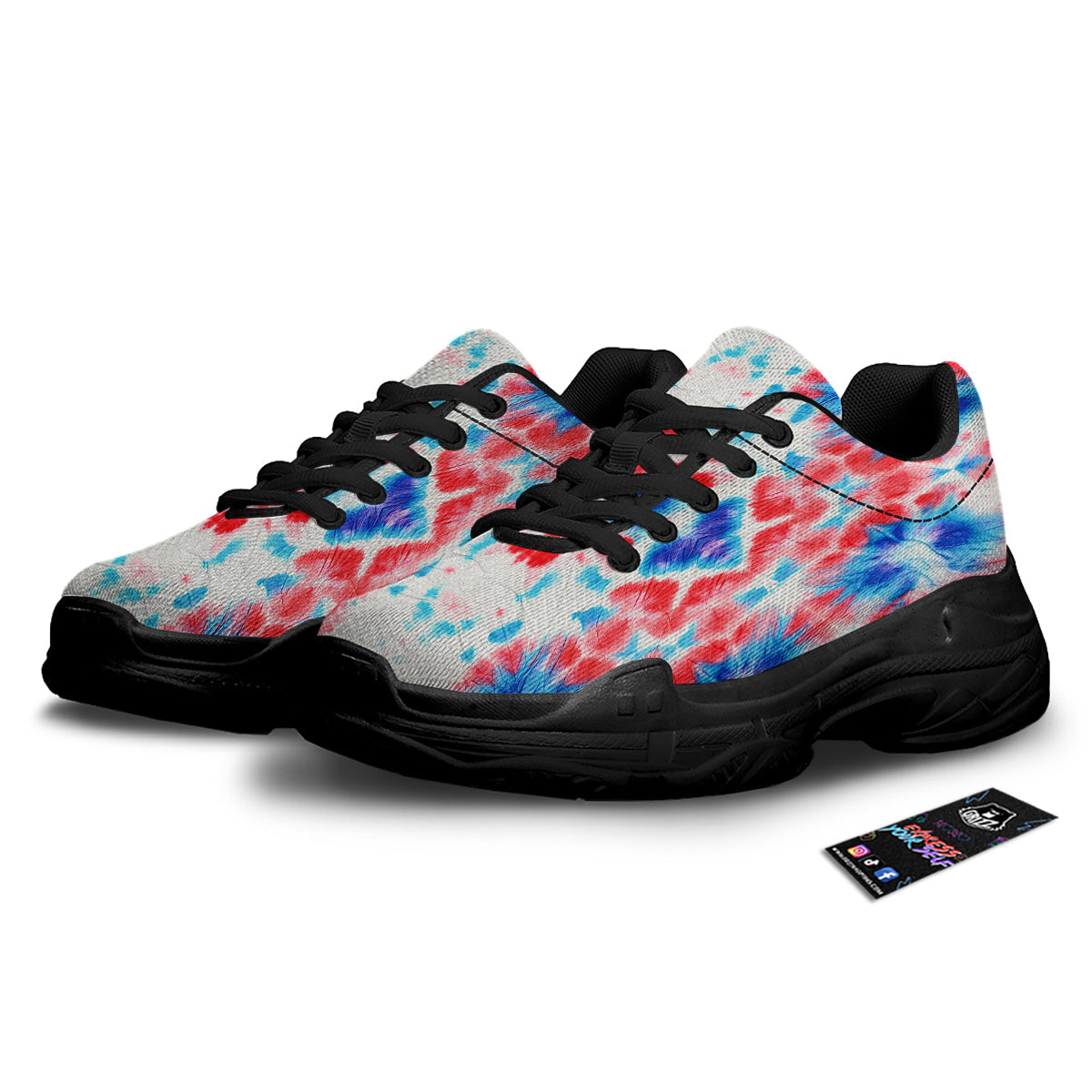 Flower Abstract Mark Red And Blue Print Black Chunky Shoes-grizzshop