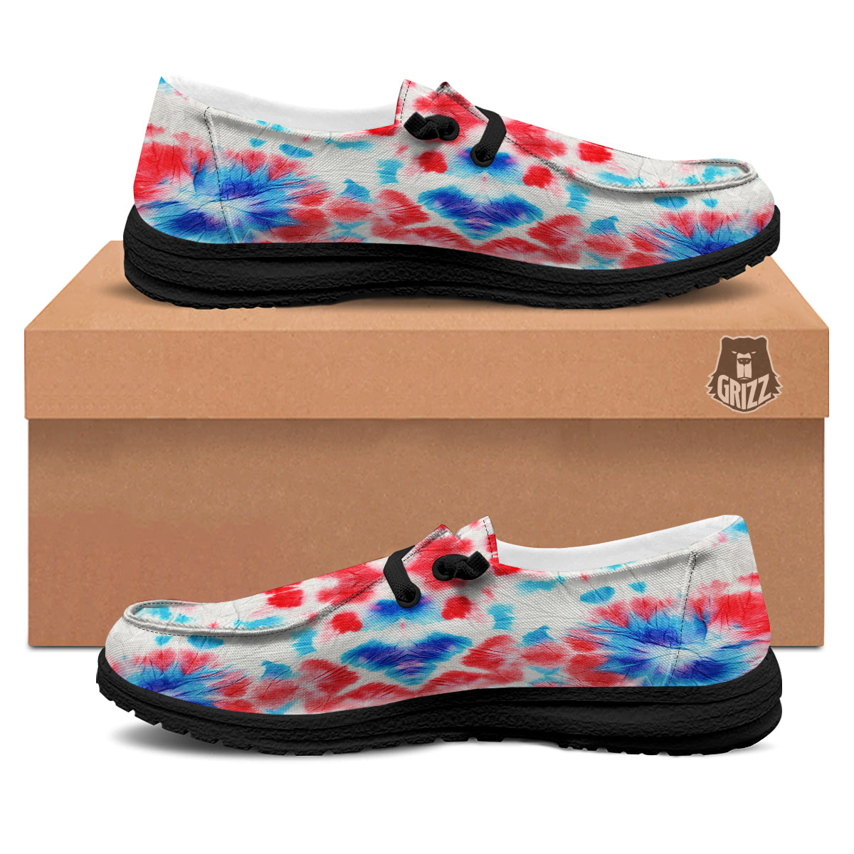 Flower Abstract Mark Red And Blue Print Black Loafers-grizzshop