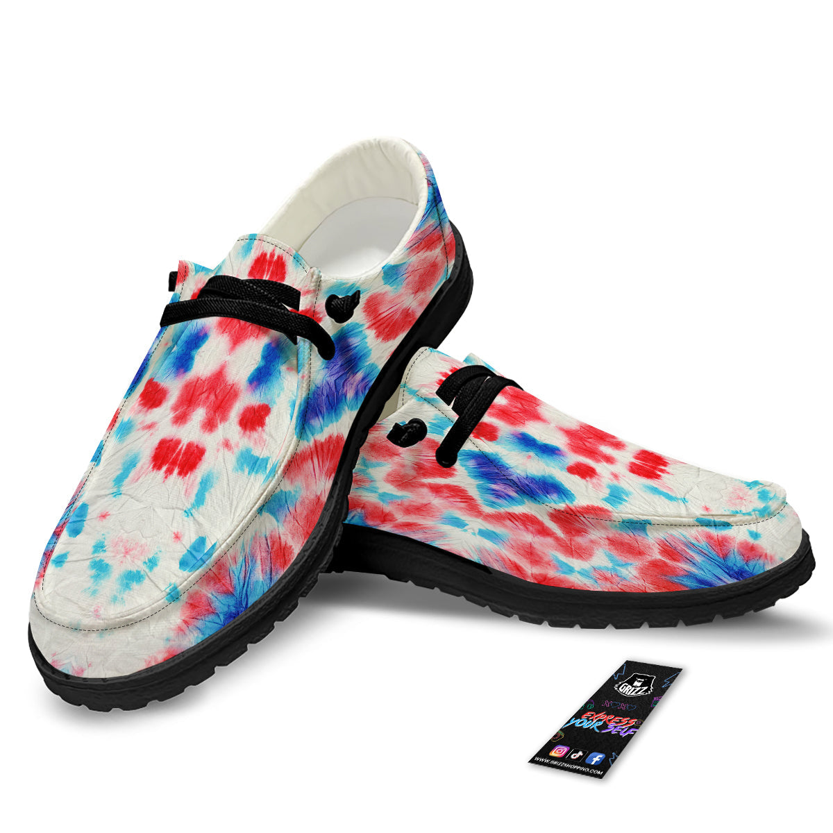 Flower Abstract Mark Red And Blue Print Black Loafers-grizzshop