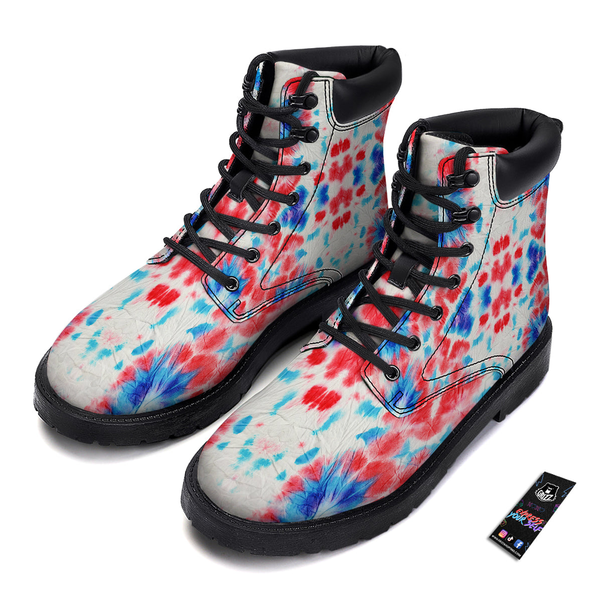 Flower Abstract Mark Red And Blue Print Boots-grizzshop