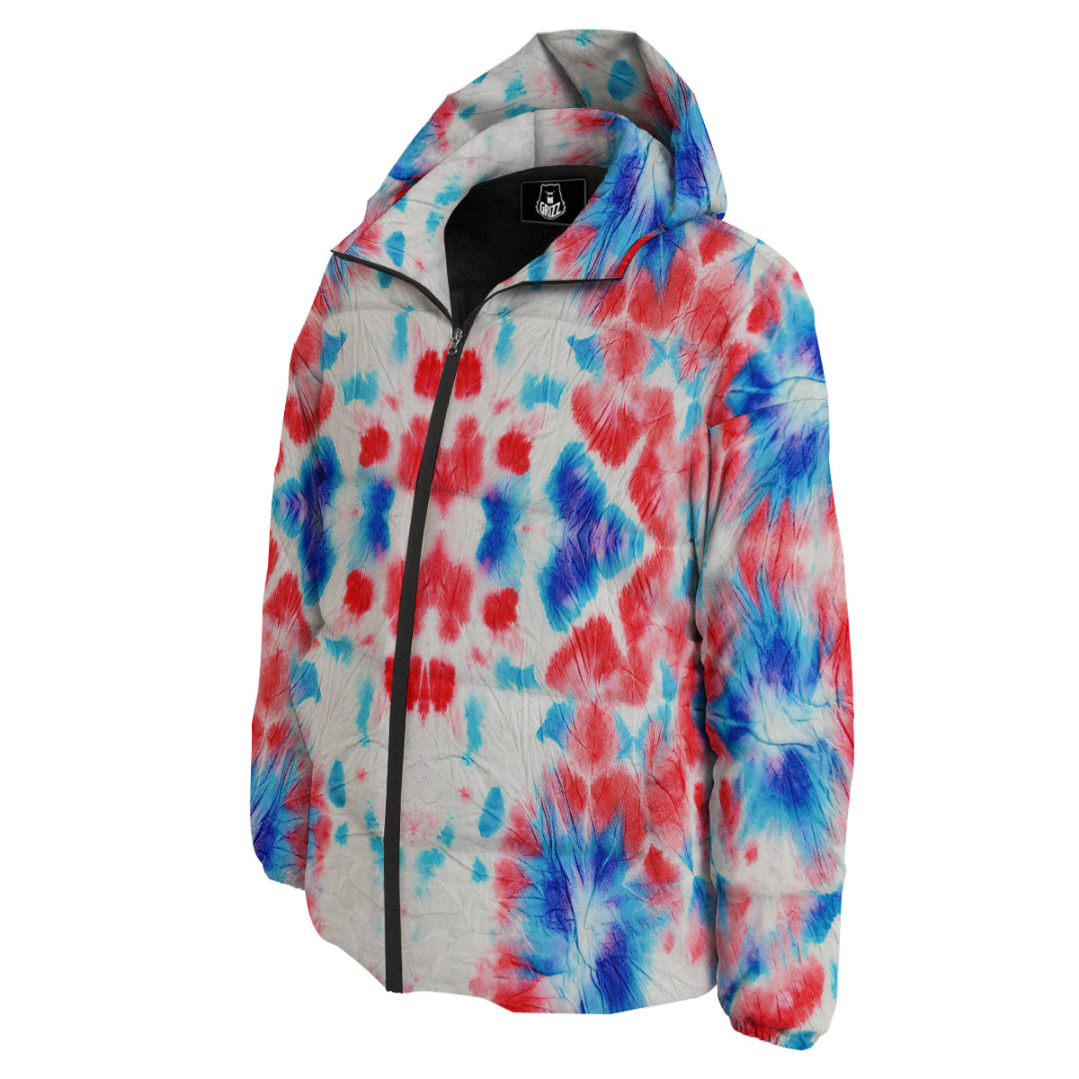 Flower Abstract Mark Red And Blue Print Down Jacket-grizzshop