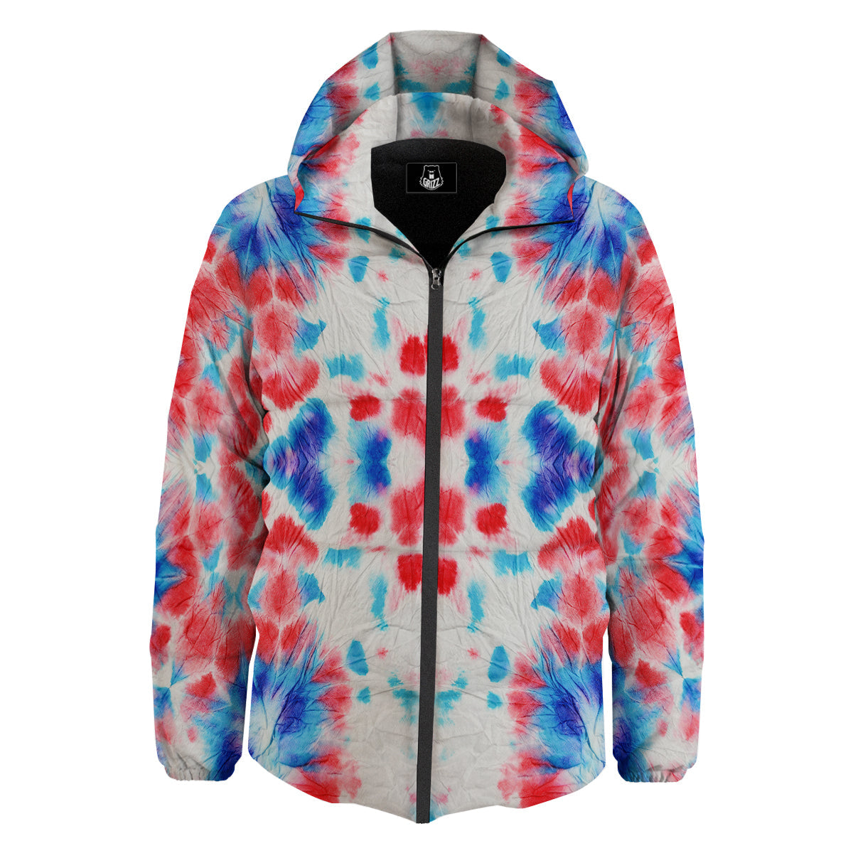 Flower Abstract Mark Red And Blue Print Down Jacket-grizzshop