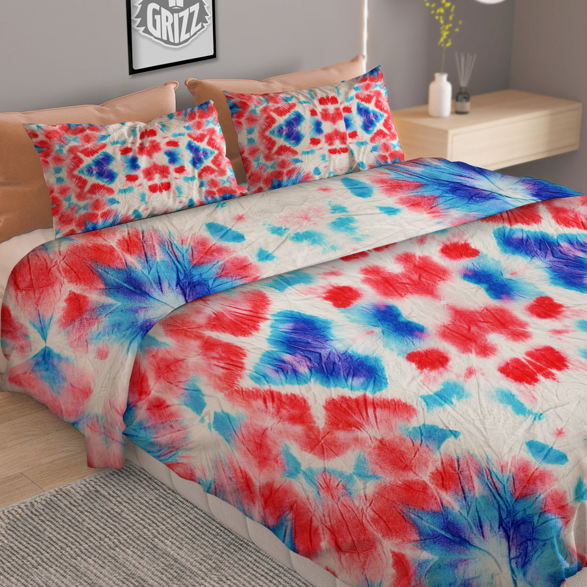 Flower Abstract Mark Red And Blue Print Duvet Cover Bedding Set-grizzshop