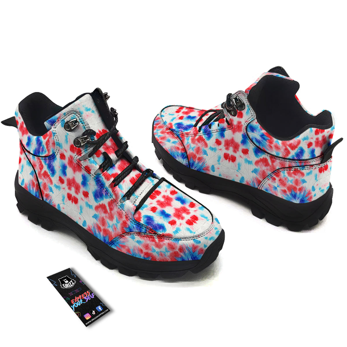 Flower Abstract Mark Red And Blue Print Hiking Shoes-grizzshop