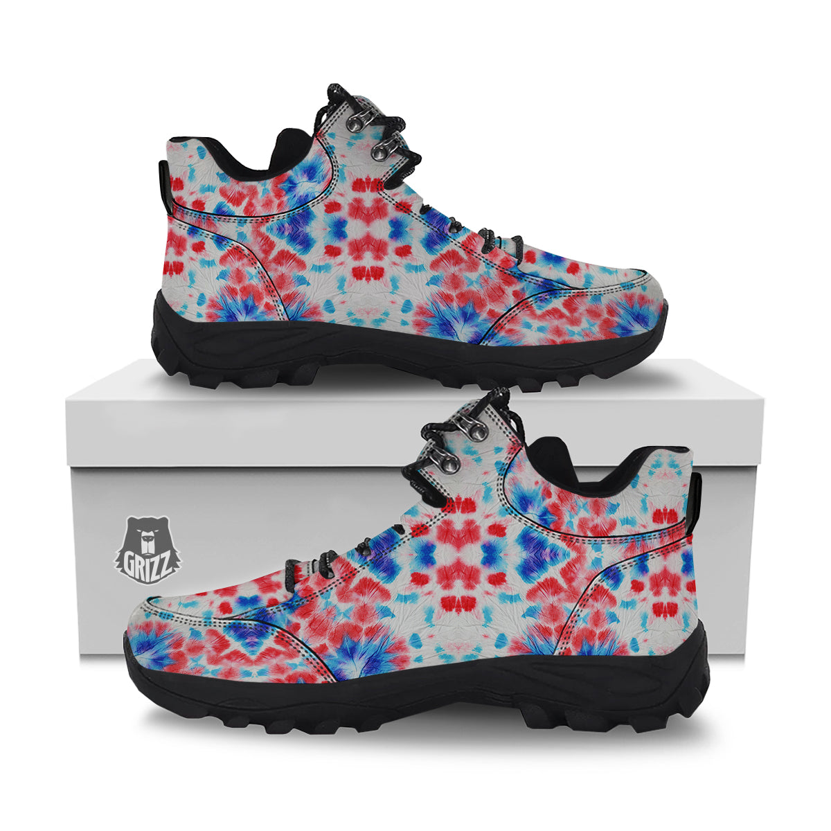 Flower Abstract Mark Red And Blue Print Hiking Shoes-grizzshop