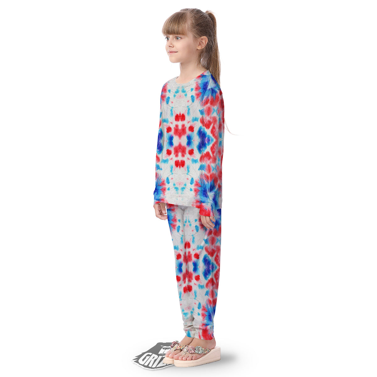 Flower Abstract Mark Red And Blue Print Kid's Pajamas-grizzshop