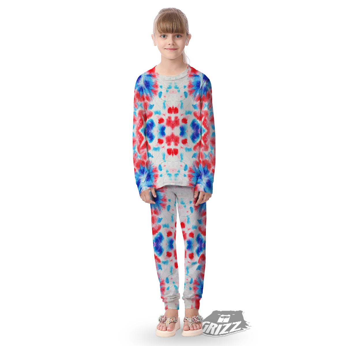 Flower Abstract Mark Red And Blue Print Kid's Pajamas-grizzshop
