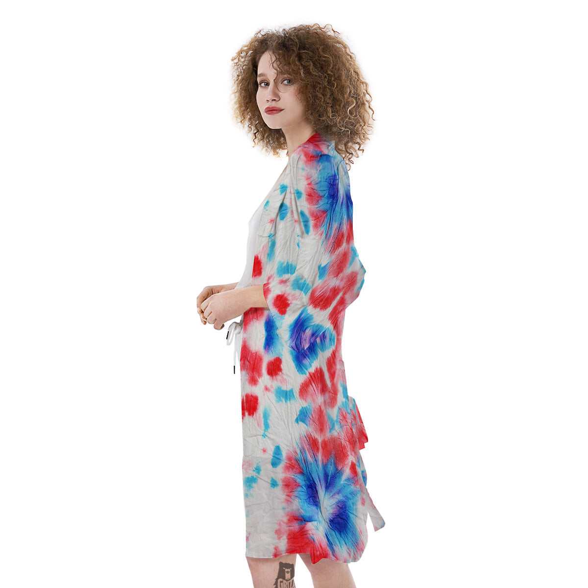 Flower Abstract Mark Red And Blue Print Kimono-grizzshop