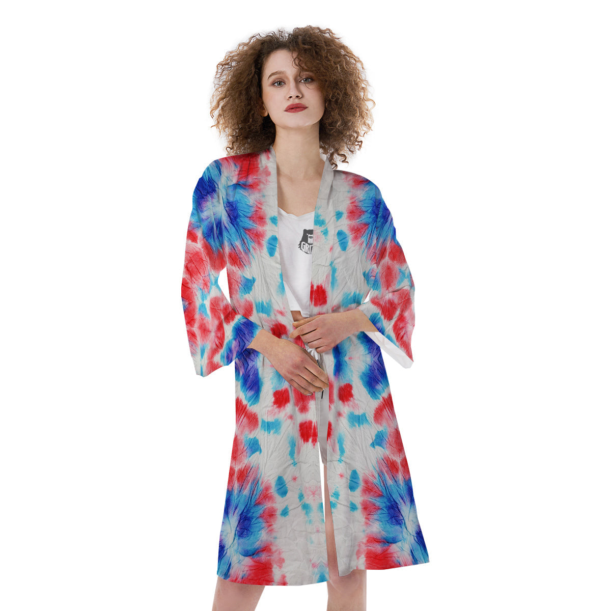 Flower Abstract Mark Red And Blue Print Kimono-grizzshop