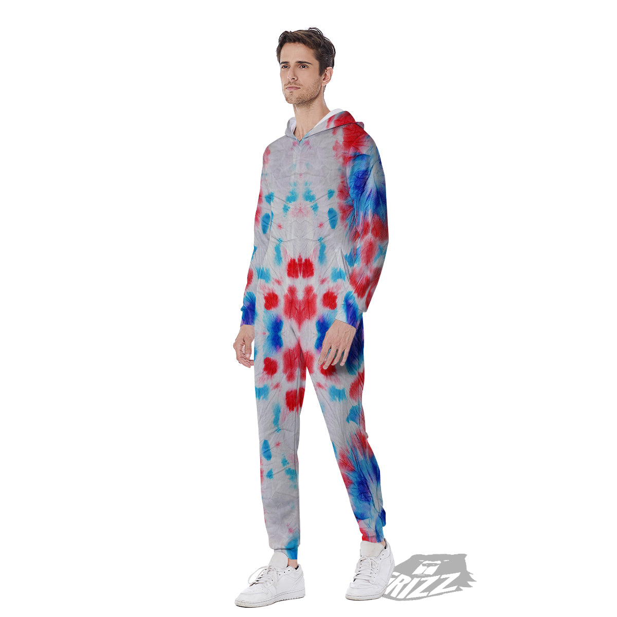 Flower Abstract Mark Red And Blue Print Men's Jumpsuit-grizzshop