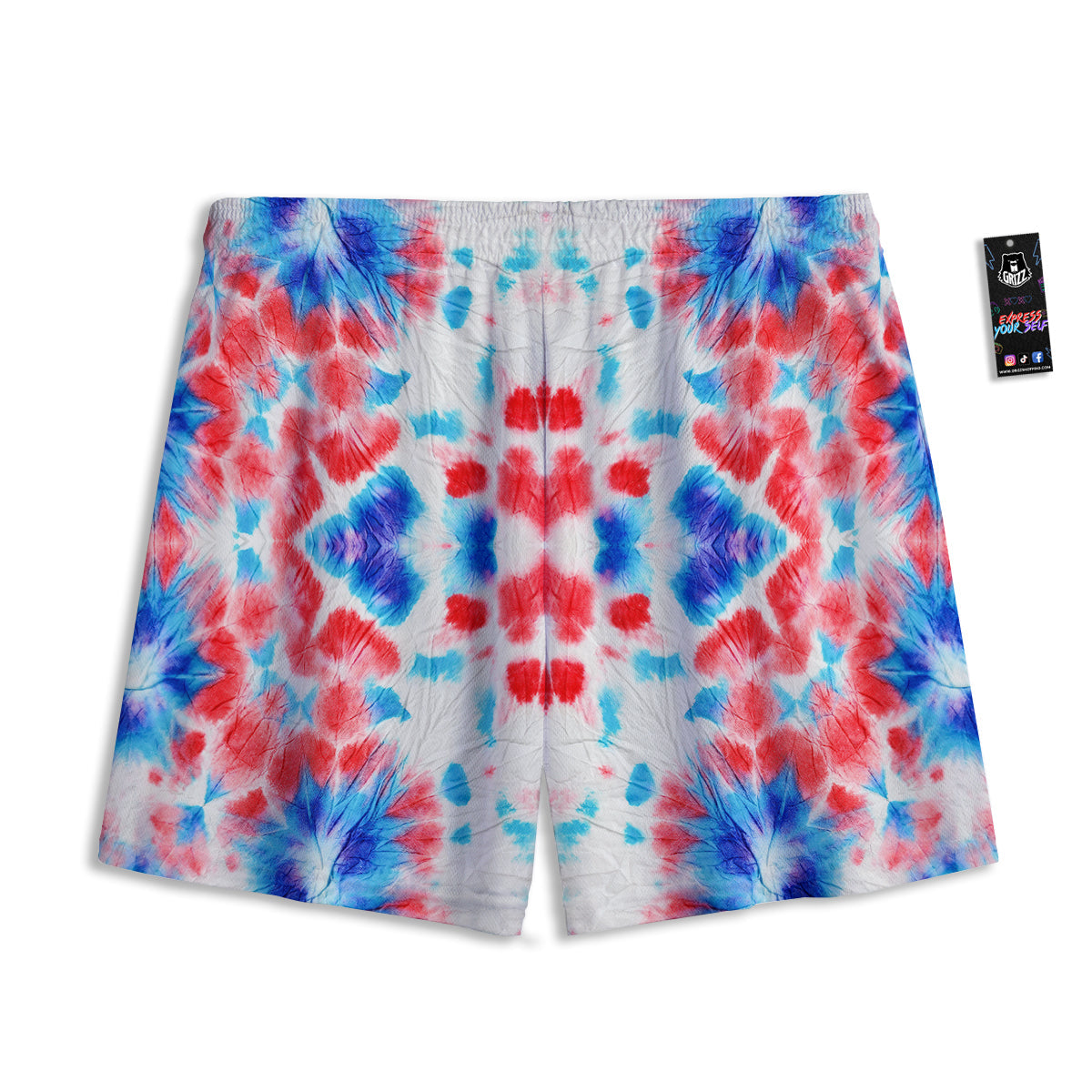 Flower Abstract Mark Red And Blue Print Mesh Shorts-grizzshop