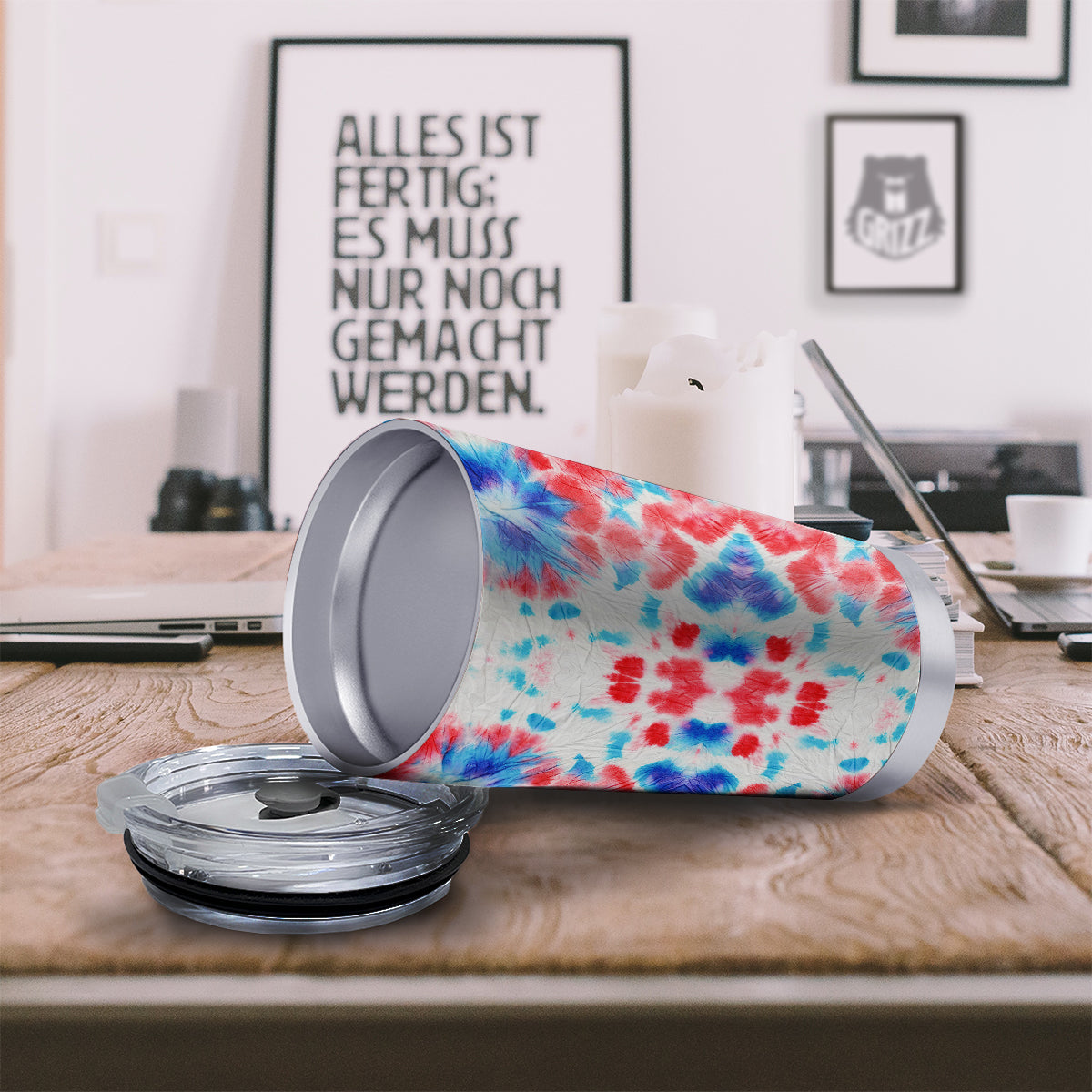Flower Abstract Mark Red And Blue Print Tumbler-grizzshop