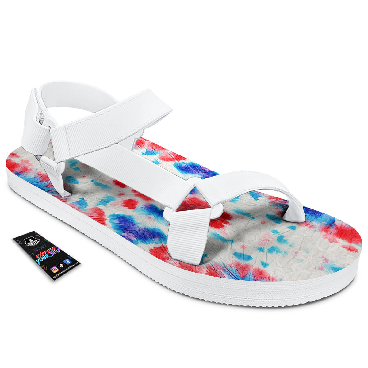 Flower Abstract Mark Red And Blue Print White Open Toe Sandals-grizzshop