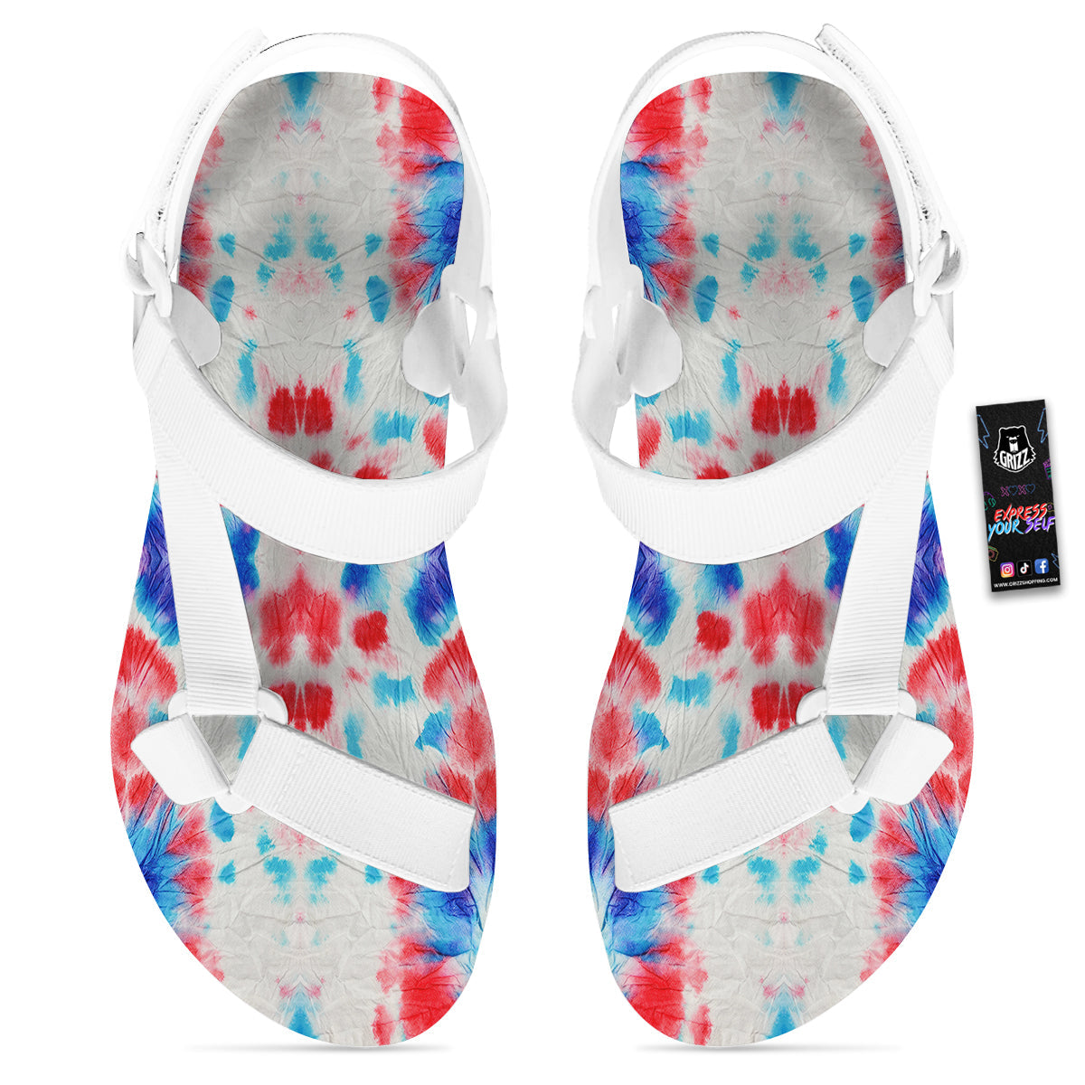 Flower Abstract Mark Red And Blue Print White Open Toe Sandals-grizzshop