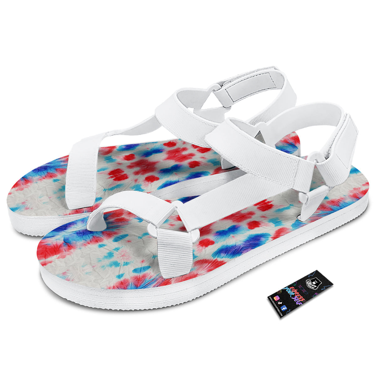 Flower Abstract Mark Red And Blue Print White Open Toe Sandals-grizzshop