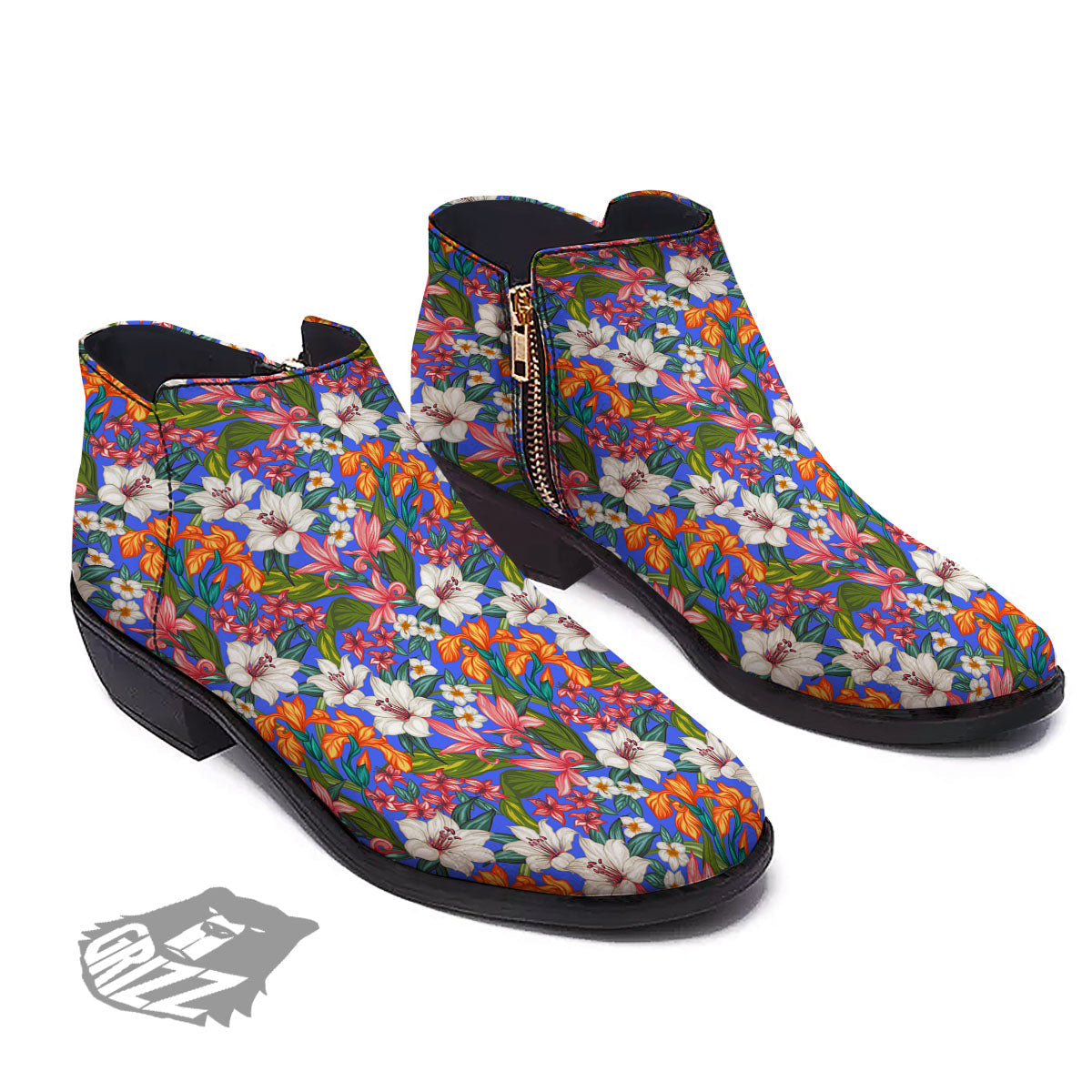 Flower Aloha Hawaiian Print Ankle Boots-grizzshop