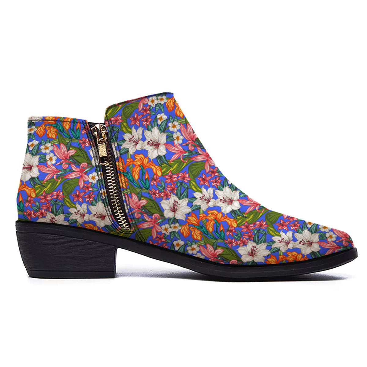 Flower Aloha Hawaiian Print Ankle Boots-grizzshop